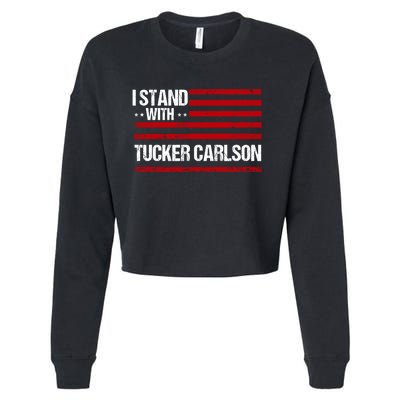 I Stand With Tucker Carlson Vintage American Flag Cropped Pullover Crew