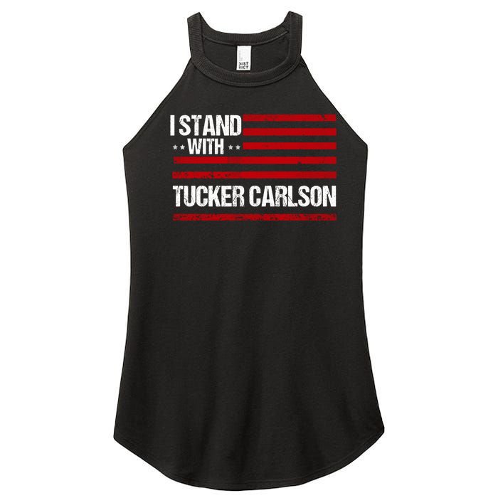 I Stand With Tucker Carlson Vintage American Flag Women's Perfect Tri Rocker Tank