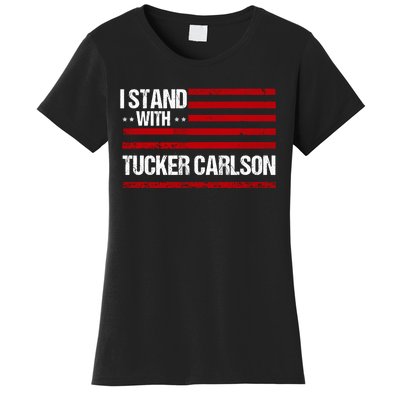 I Stand With Tucker Carlson Vintage American Flag Women's T-Shirt