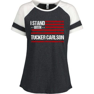 I Stand With Tucker Carlson Vintage American Flag Enza Ladies Jersey Colorblock Tee