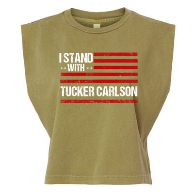 I Stand With Tucker Carlson Vintage American Flag Garment-Dyed Women's Muscle Tee