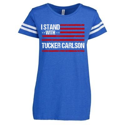 I Stand With Tucker Carlson Vintage American Flag Enza Ladies Jersey Football T-Shirt