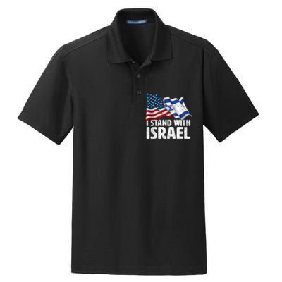 I Stand With Israel USA American Flag w/ Israel Flag Dry Zone Grid Polo