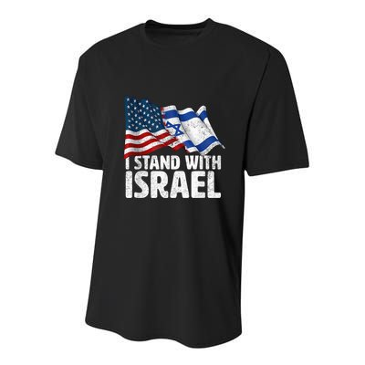 I Stand With Israel USA American Flag w/ Israel Flag Youth Performance Sprint T-Shirt