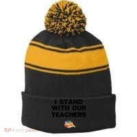I Stand With Our Teachers & Stand Against Book Banning Stripe Pom Pom Beanie