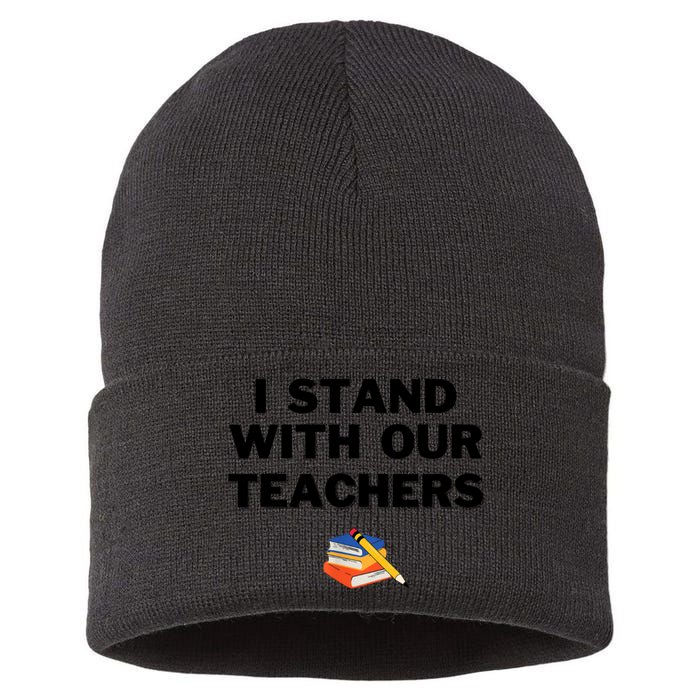I Stand With Our Teachers & Stand Against Book Banning Sustainable Knit Beanie