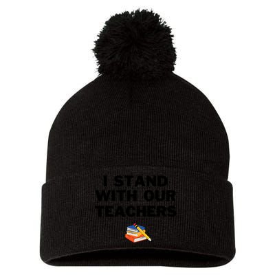 I Stand With Our Teachers & Stand Against Book Banning Pom Pom 12in Knit Beanie