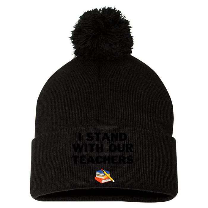 I Stand With Our Teachers & Stand Against Book Banning Pom Pom 12in Knit Beanie