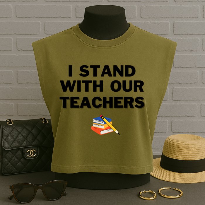 I Stand With Our Teachers & Stand Against Book Banning Garment-Dyed Women's Muscle Tee