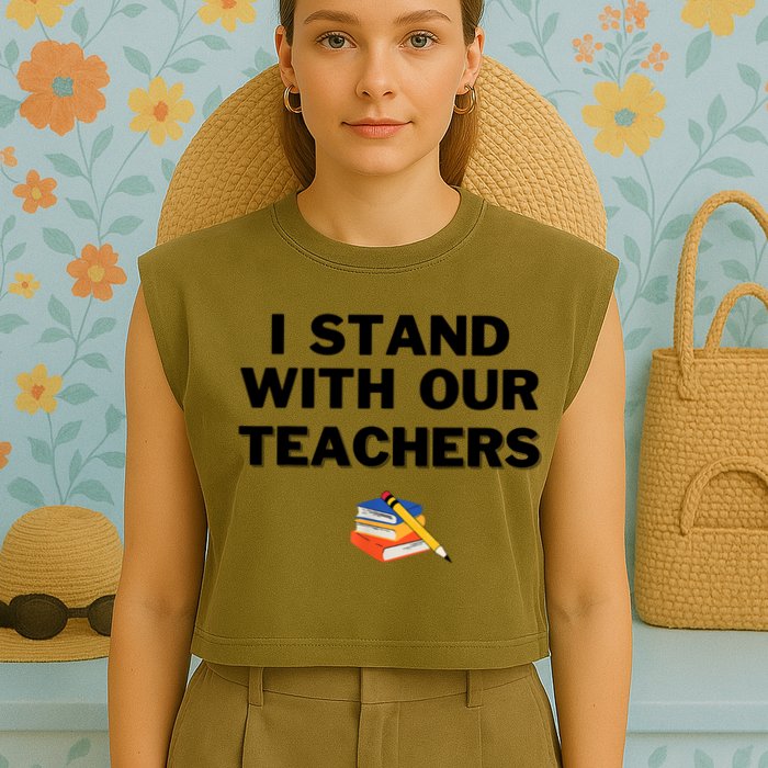I Stand With Our Teachers & Stand Against Book Banning Garment-Dyed Women's Muscle Tee