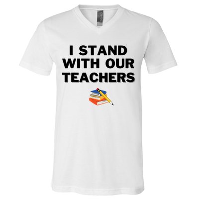 I Stand With Our Teachers & Stand Against Book Banning V-Neck T-Shirt