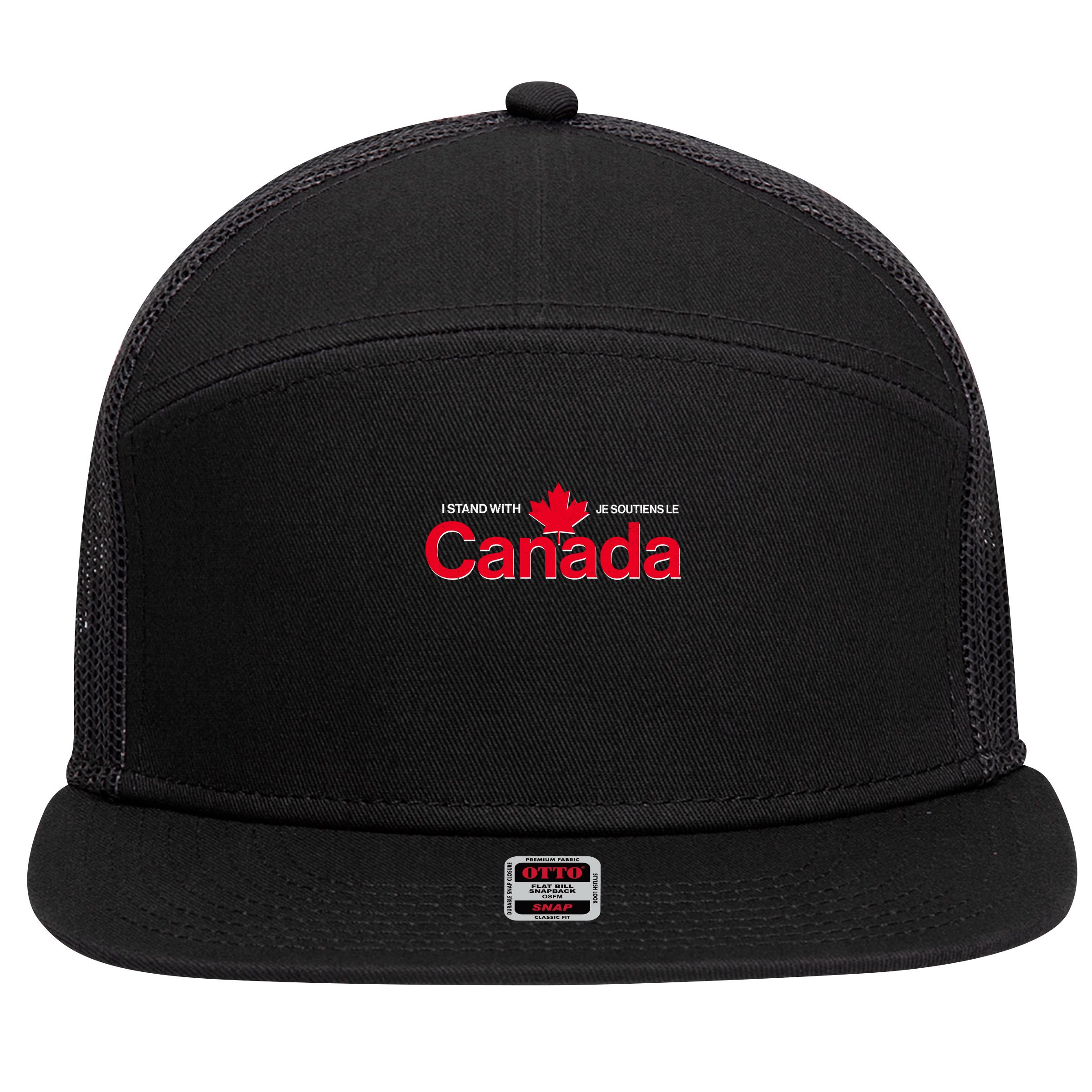 I Stand With Je Soutiens Le Canada English French 7 Panel Mesh Trucker Snapback Hat