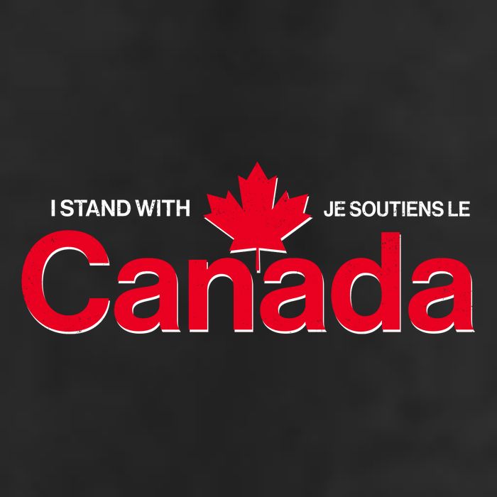 I Stand With Je Soutiens Le Canada English French 7 Panel Mesh Trucker Snapback Hat