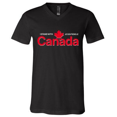 I Stand With Je Soutiens Le Canada English French V-Neck T-Shirt