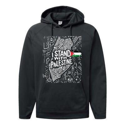 I Stand With Palestine Quote A Free Palestine Design Performance Fleece Hoodie