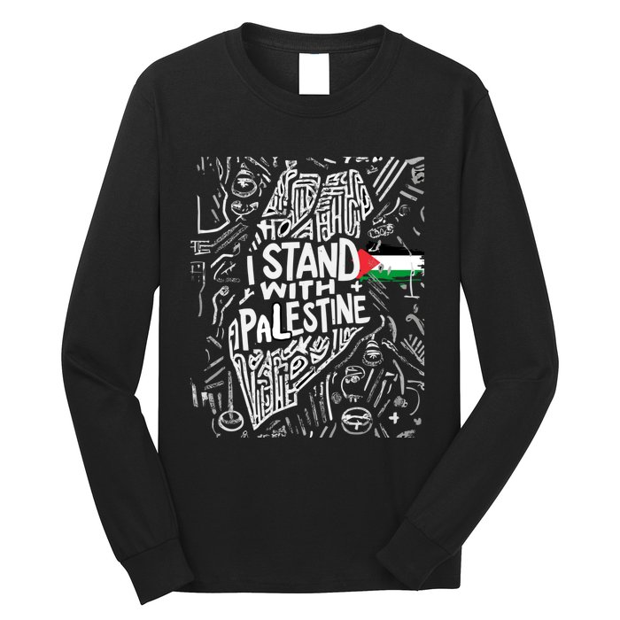 I Stand With Palestine Quote A Free Palestine Design Long Sleeve Shirt