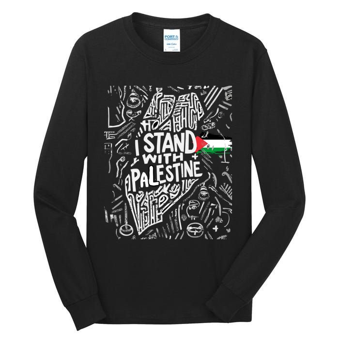 I Stand With Palestine Quote A Free Palestine Design Tall Long Sleeve T-Shirt