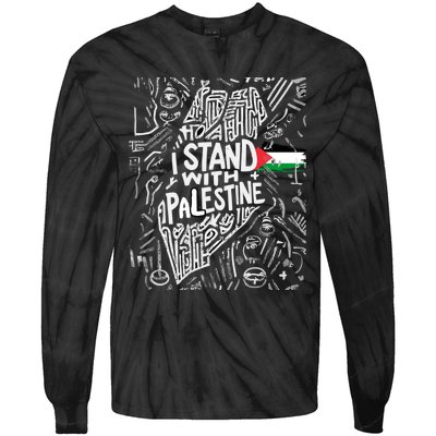 I Stand With Palestine Quote A Free Palestine Design Tie-Dye Long Sleeve Shirt