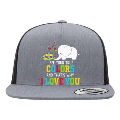 I See Your True Colors Puzzle World Autism Awareness Flat Bill Trucker Hat