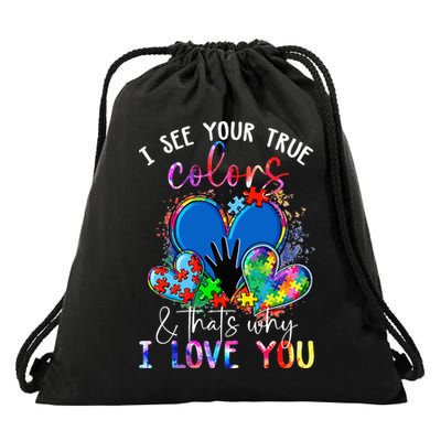 I See Your True Colors Puzzle World Autism Awareness Drawstring Bag