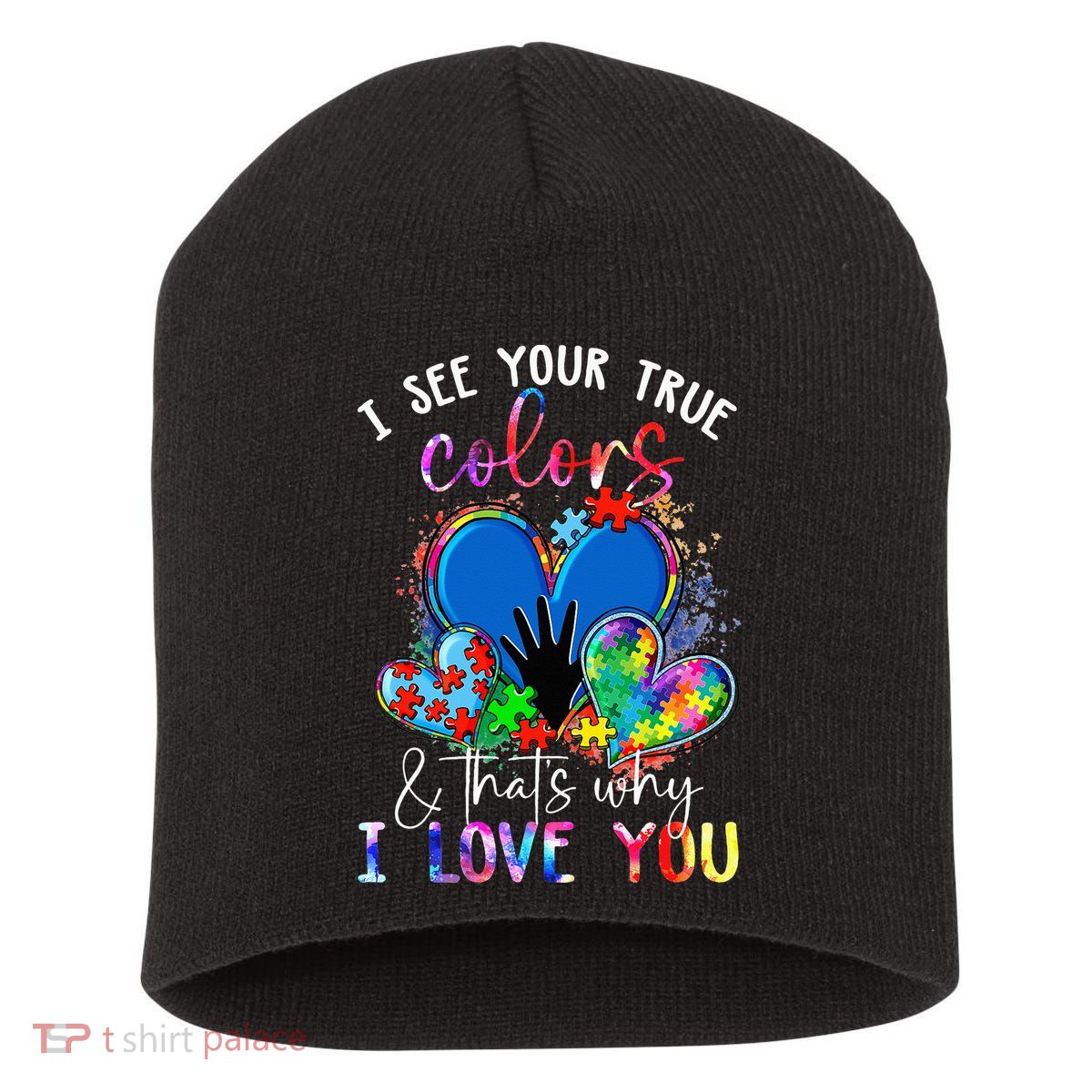 I See Your True Colors Puzzle World Autism Awareness Short Acrylic Beanie