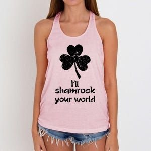 I'll Shamrock Your World Saint St Patrick's Paddys Day Meaningful Gift Women's Knotted Racerback Tank