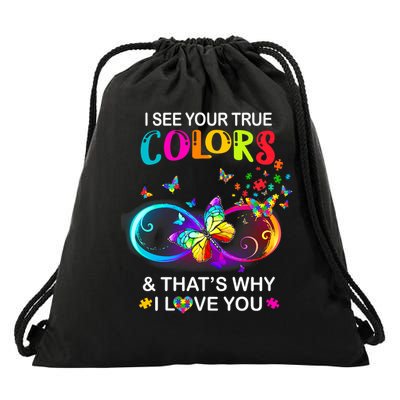I see Your True Colors Butterfly Autism Awareness Drawstring Bag
