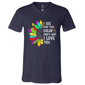 I See Your True Color Infinity Rainbow Neurodiversity Autism V-Neck T-Shirt