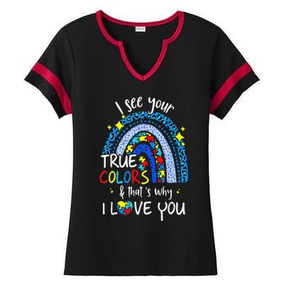 I See Your True Colors Support Rainbow Autism Awareness Ladies Halftime Notch Neck Tee