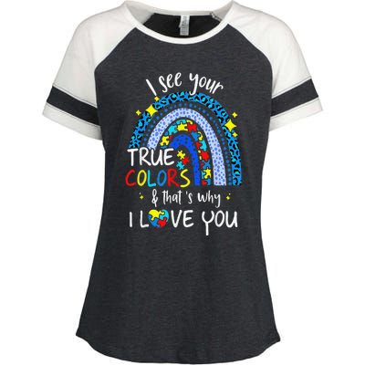 I See Your True Colors Support Rainbow Autism Awareness Enza Ladies Jersey Colorblock Tee