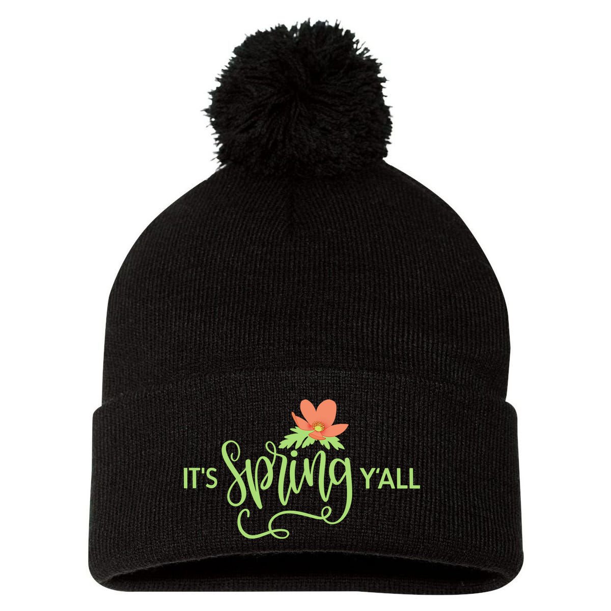 It's Spring Y'all Flower Pom Pom 12in Knit Beanie