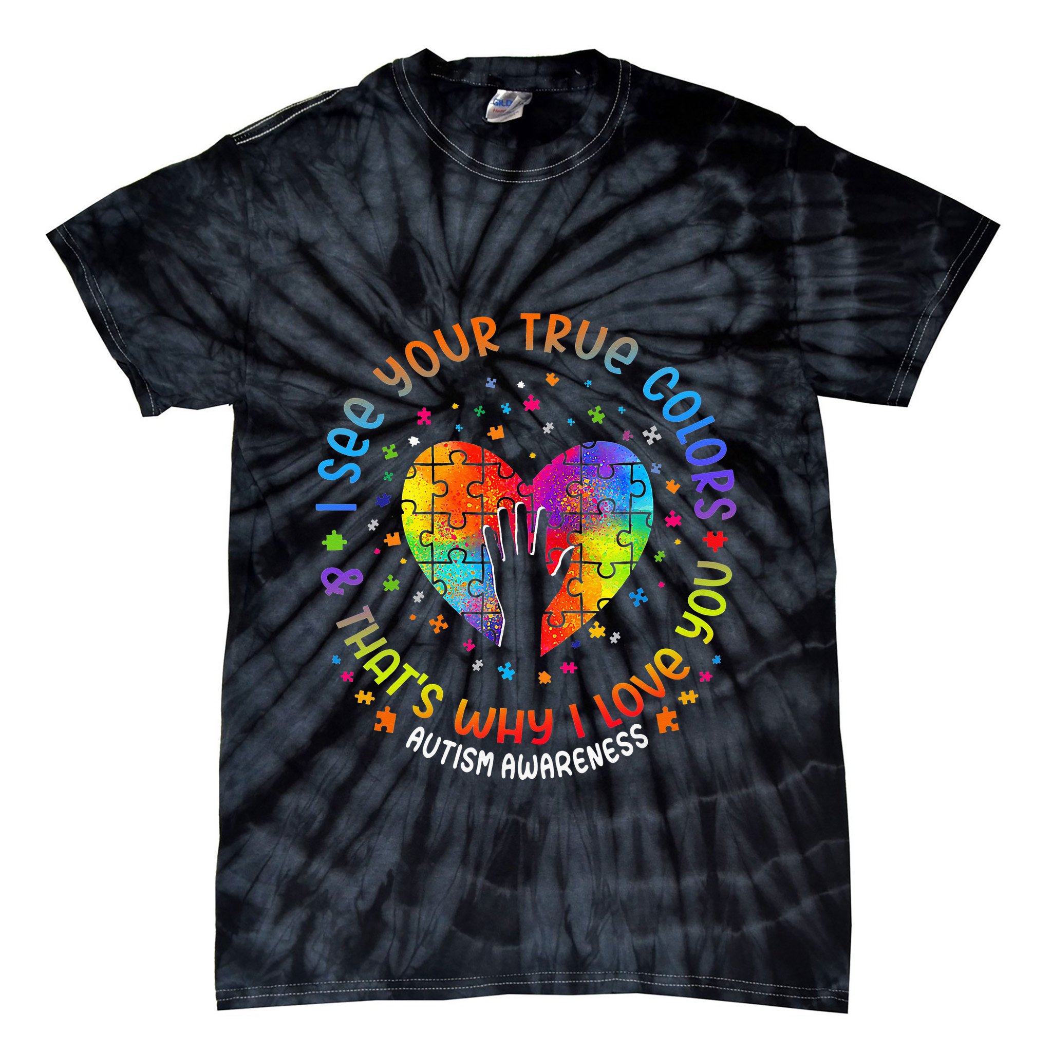 I See Your True Colors Puzzle World Autism Awareness Month Tie-Dye T-Shirt