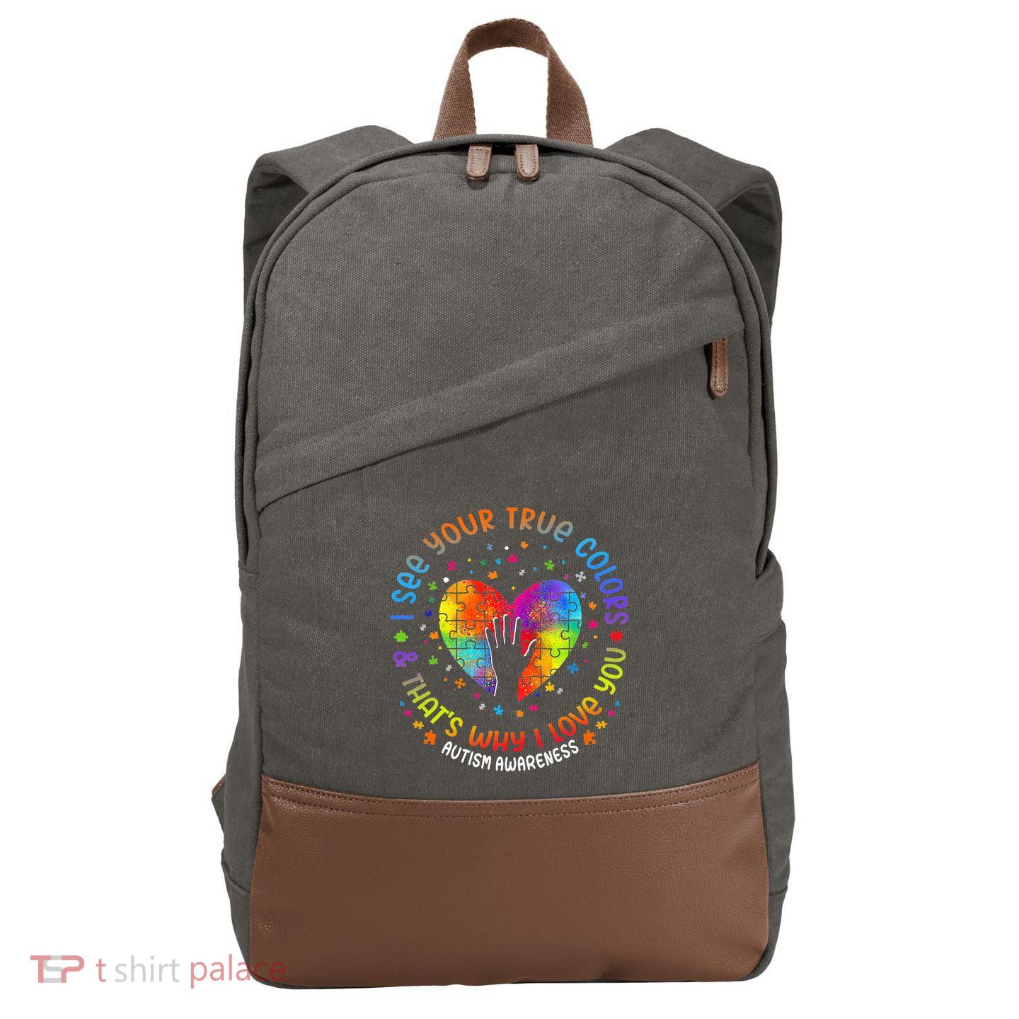 I See Your True Colors Puzzle World Autism Awareness Month Cotton Canvas Backpack