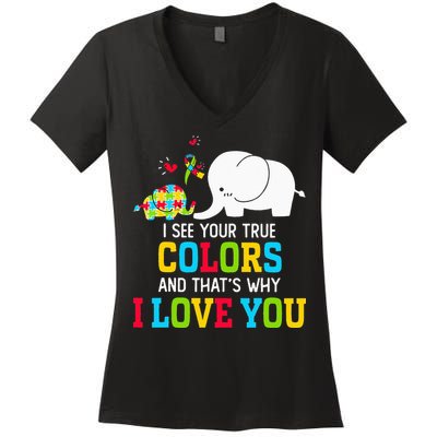 I See Your True Colors, Puzzle World Autism Awareness Month Women's V-Neck T-Shirt