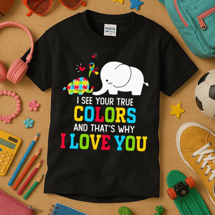 I See Your True Colors, Puzzle World Autism Awareness Month Kids T-Shirt