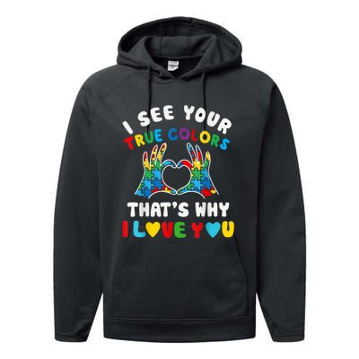 I See Your True Colors Puzzle Autism Month Women Performance Fleece Hoodie