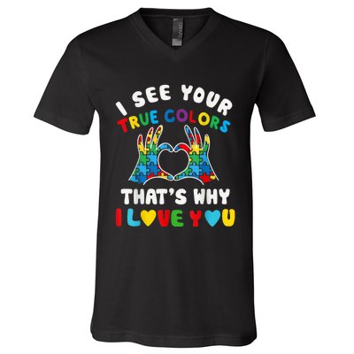 I See Your True Colors Puzzle Autism Month Women V-Neck T-Shirt