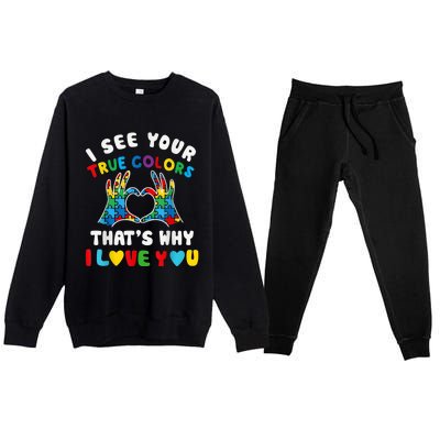 I See Your True Colors Puzzle Autism Month Women Premium Crewneck Sweatsuit Set