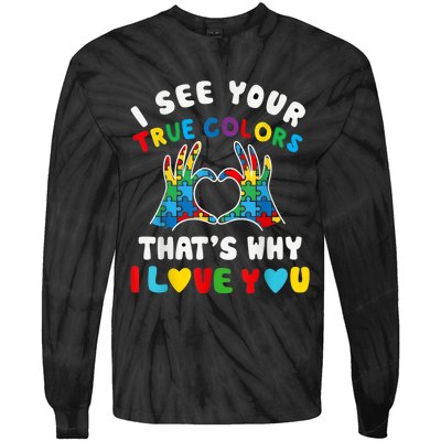 I See Your True Colors Puzzle Autism Month Women Tie-Dye Long Sleeve Shirt