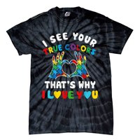 I See Your True Colors Puzzle Autism Month Women Tie-Dye T-Shirt