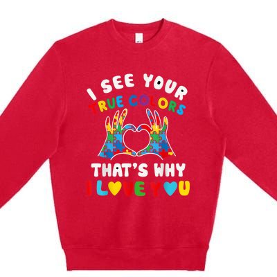 I See Your True Colors Puzzle Autism Month Women Premium Crewneck Sweatshirt