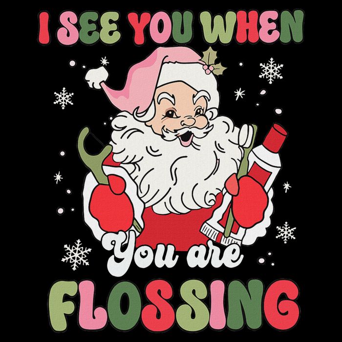 I See You When Flossing Christmas Dentist Xmas Flossing Stripe Pom Pom Beanie