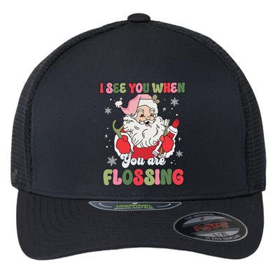 I See You When Flossing Christmas Dentist Xmas Flossing Flexfit Unipanel Trucker Cap