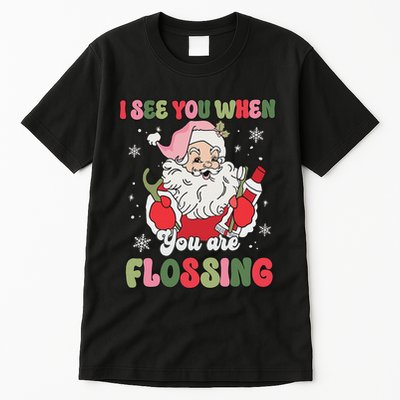 I See You When Flossing Christmas Dentist Xmas Flossing Tall T-Shirt