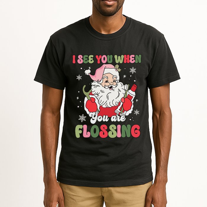 I See You When Flossing Christmas Dentist Xmas Flossing Tall T-Shirt
