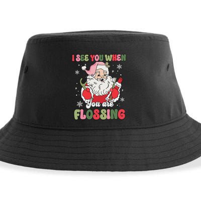 I See You When Flossing Christmas Dentist Xmas Flossing Sustainable Bucket Hat