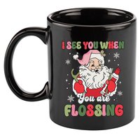 I See You When Flossing Christmas Dentist Xmas Flossing 11oz C Handle Ceramic Mug