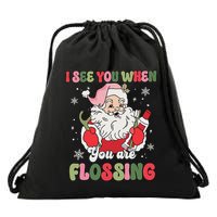 I See You When Flossing Christmas Dentist Xmas Flossing Drawstring Bag