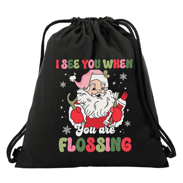 I See You When Flossing Christmas Dentist Xmas Flossing Drawstring Bag