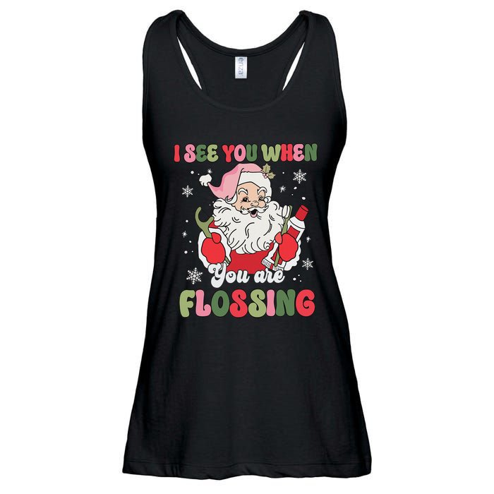I See You When Flossing Christmas Dentist Xmas Flossing Ladies Essential Flowy Tank